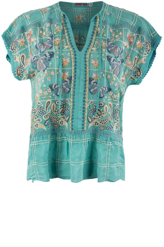 Johnny Was Marine Blue Paise Blouse sold by Pinto Ranch