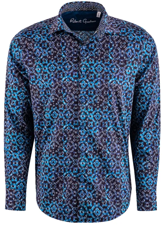 Robert Graham Blue Pattern Long Sleeve Button-Front Shirt made by Robert Graham