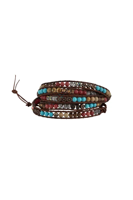 Wrapped To Wear Turquoise and Coral Bead Bracelet made by Pinto Ranch