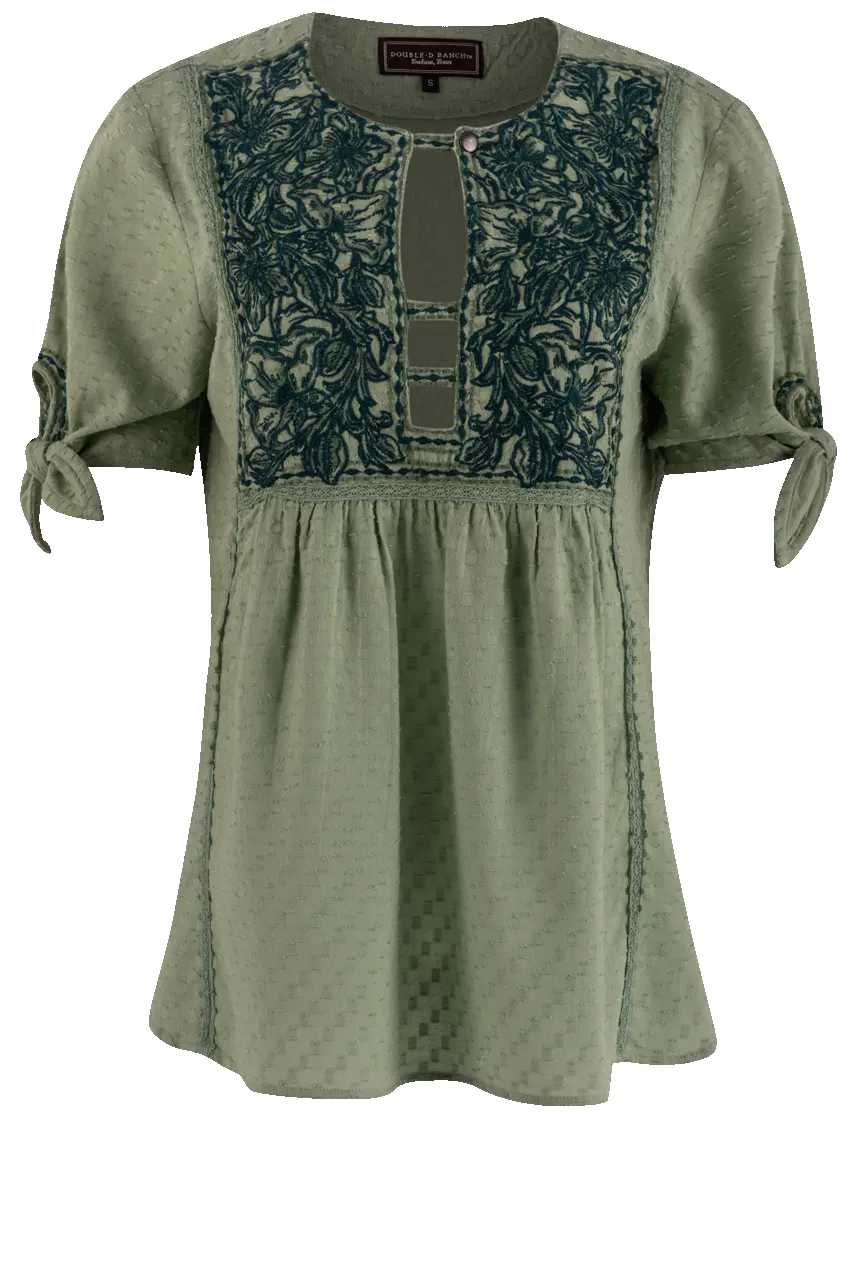 Double D Ranch Spring Green Rose Scroll Top sold by Pinto Ranch