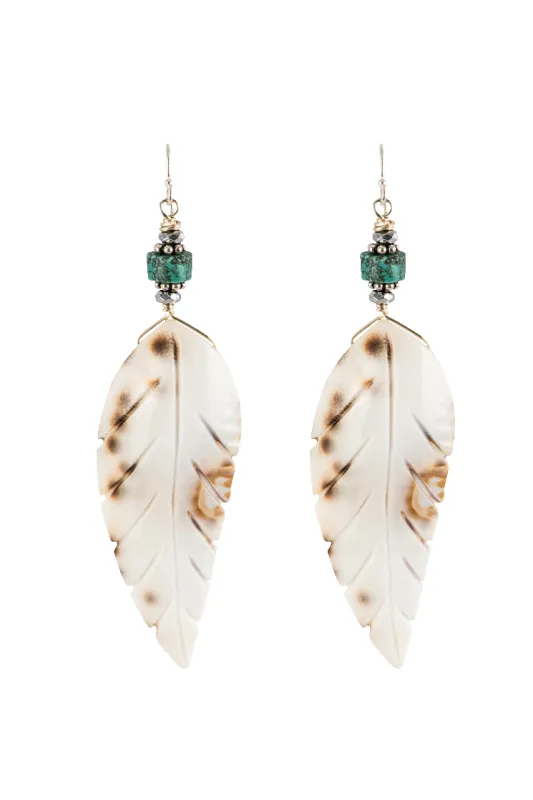 Breathe Deep Feather Shell Earrings made by Pinto Ranch