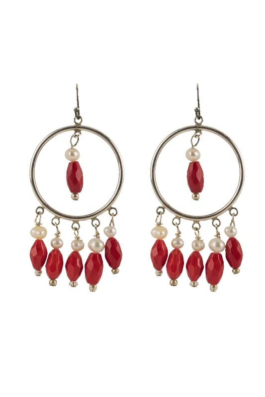 Ann Vlach Faceted Coral & Pearl Chandelier Earrings sold by Pinto Ranch