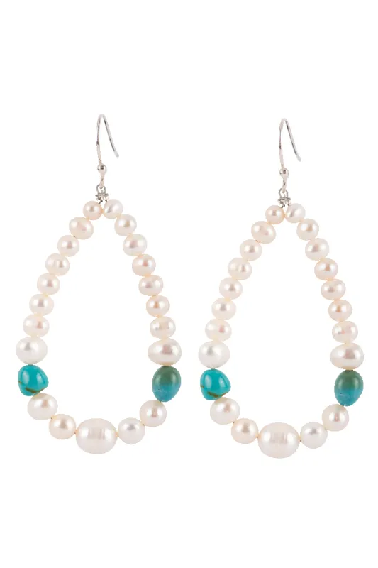 Paige Wallace Pearl & Turquoise Loop Earrings sold by Pinto Ranch