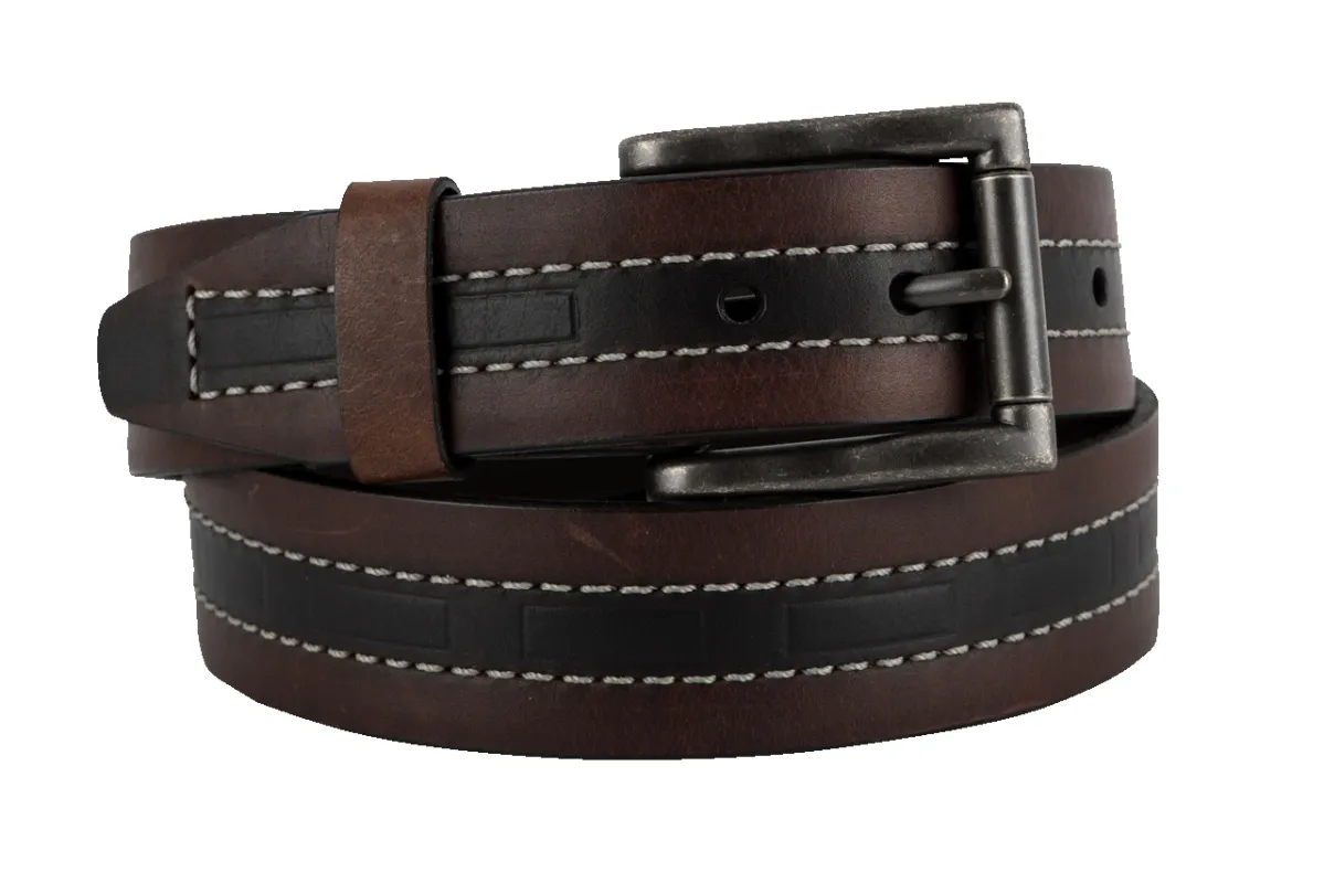 Vintage Bison 1.5" Genuine Leather Belt - Brown/Black made by Pinto Ranch
