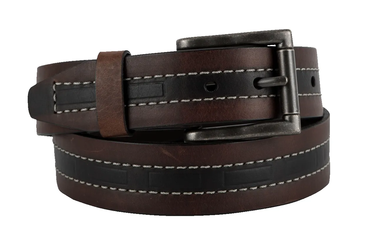 Vintage Bison 1.5" Genuine Leather Belt - Brown/Black sold by Pinto Ranch