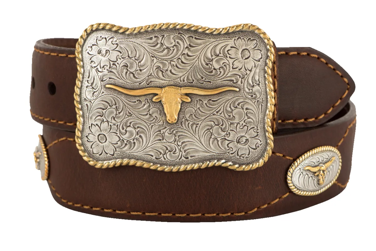 Vintage Bison Brown 1.5" Texas Western Leather Belt made by Pinto Ranch
