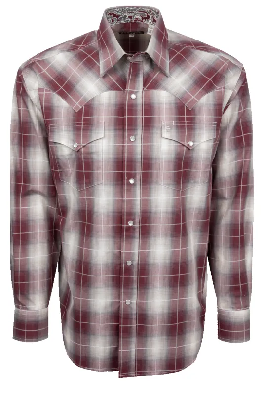 Stetson Men's Ombre Plaid Snap Front Shirt - Wine made by Pinto Ranch