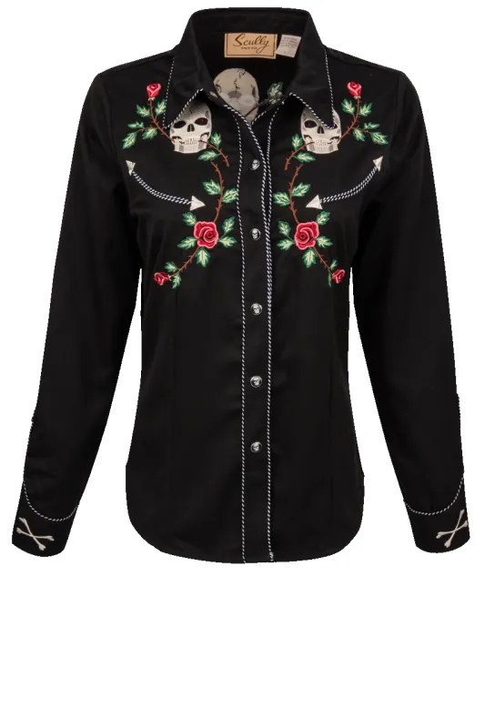 Scully Women's Western Skulls and Roses Shirt made by Scully