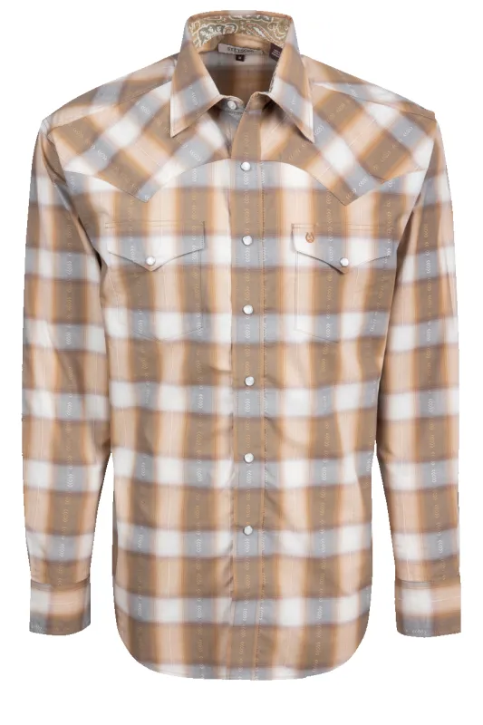 Stetson Men's Plaid Snap Front Shirt - Light Brown made by Pinto Ranch