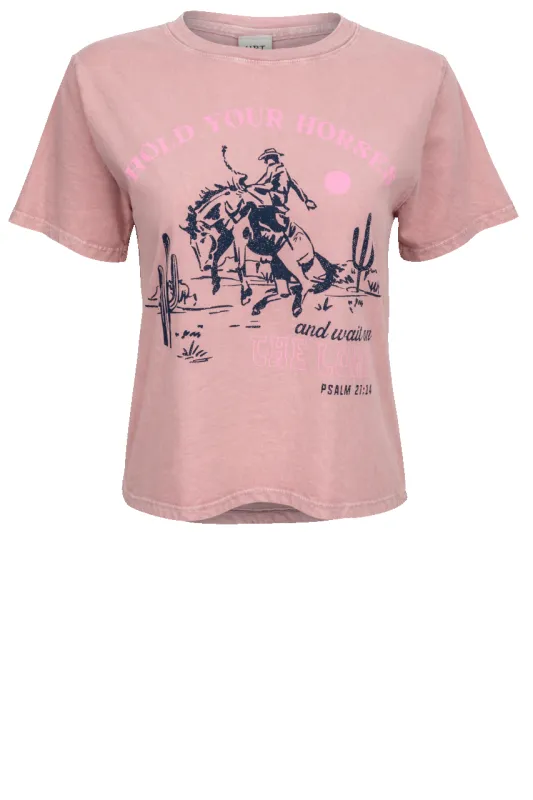 HRT and LUV Hold Your Horses Graphic Tee - Pink made by Pinto Ranch