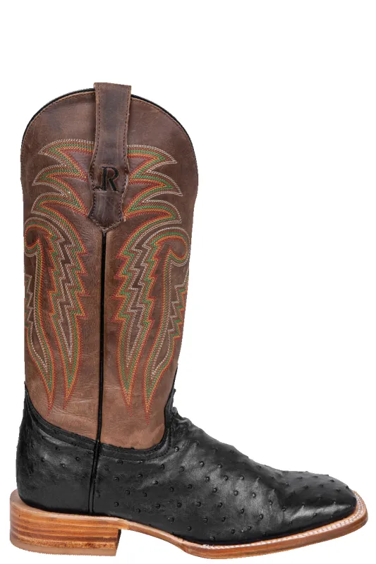 R. Watson Full Quill Ostrich Cowboy Boots - Black made by Pinto Ranch