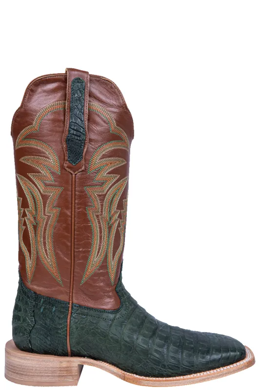 R. Watson Nubuck Caiman Belly Cowboy Boots - Olive made by Pinto Ranch
