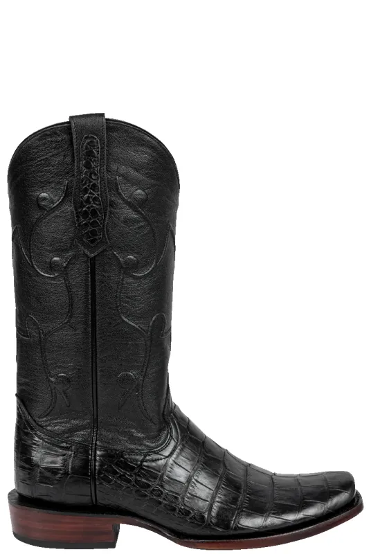 R. Watson American Alligator Cowboy Boots - Black made by Pinto Ranch