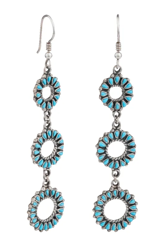 Sterling Silver Cascading Turquoise Flower Earrings made by Pinto Ranch