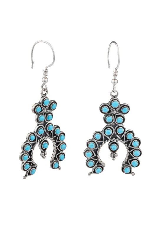 Zuni Petit Point Turquoise Squash Blossom Earrings made by Pinto Ranch