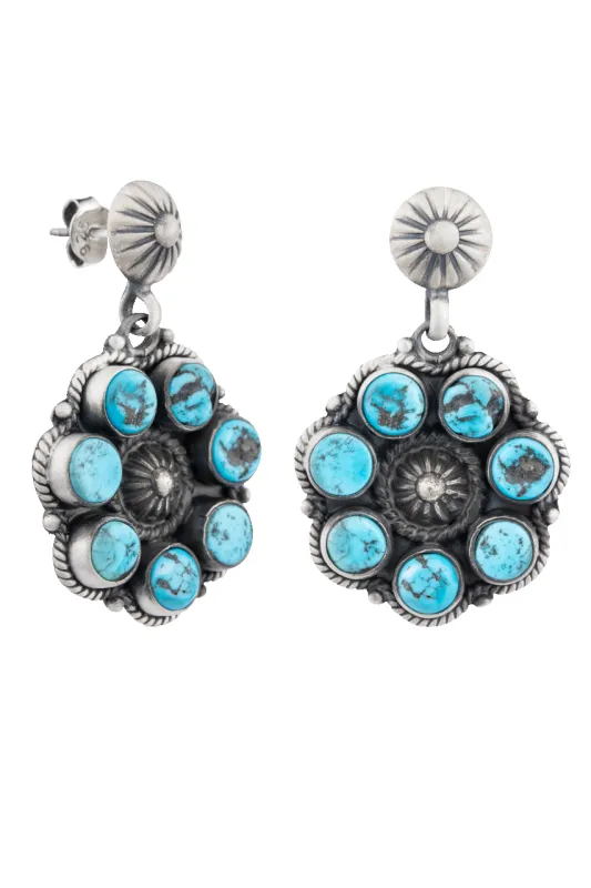 Sterling Silver Turquoise Cluster Flower Earrings made by Pinto Ranch