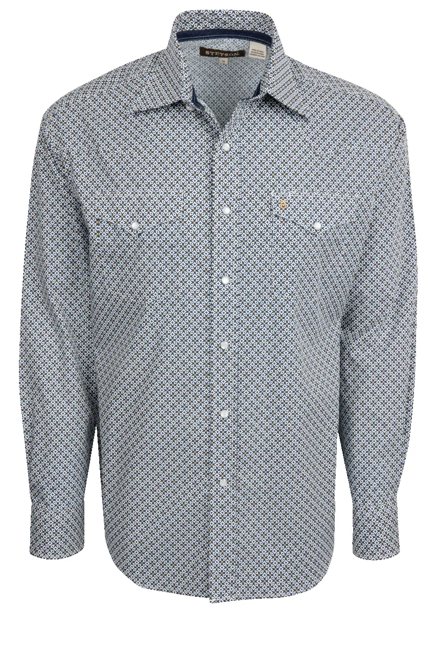 Stetson Men's Geo Print Snap Front Shirt - Navy sold by Pinto Ranch