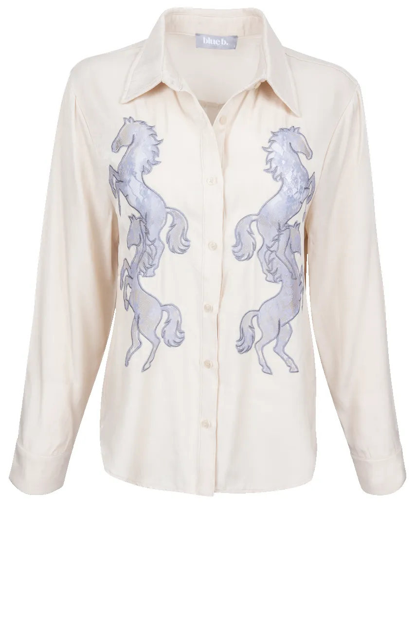 Blue Lace Horse Button Down Shirt sold by Pinto Ranch