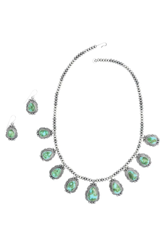 Sterling Silver Navajo Pearl Necklace & Earring Set made by Pinto Ranch