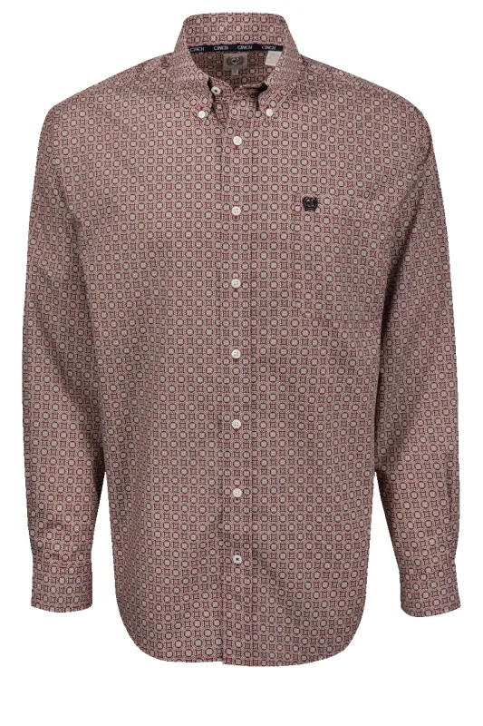 Cinch Foulard Print Button-Down Shirt - Burgundy made by Cinch