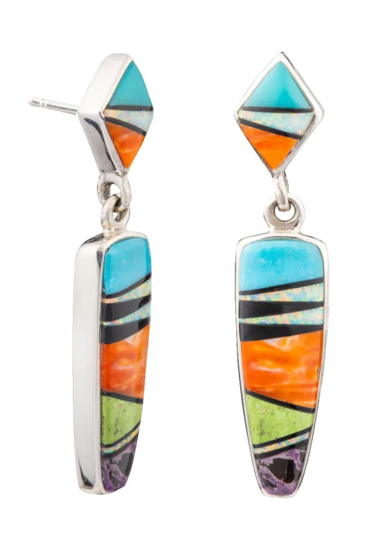 Multi-Stone Inlay Drop Earrings made by Pinto Ranch