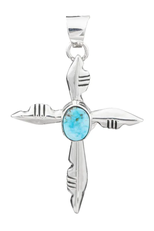 Sterling Silver Turquoise Cross Pendant made by Pinto Ranch