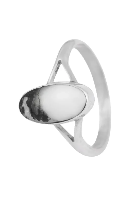Sterling Silver White Buffalo Oval Ring made by Pinto Ranch