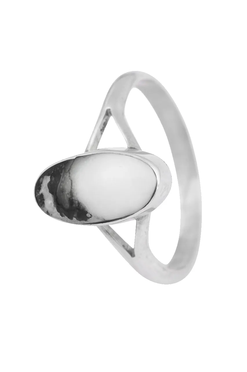 Sterling Silver White Buffalo Oval Ring sold by Pinto Ranch