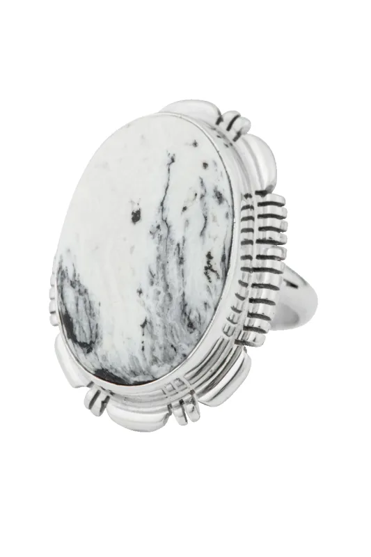 Sterling Silver White Buffalo Ring made by Pinto Ranch