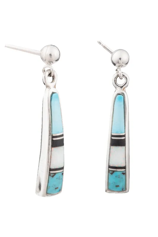 Sterling Silver Turquoise Inlay Drop Earrings made by Pinto Ranch