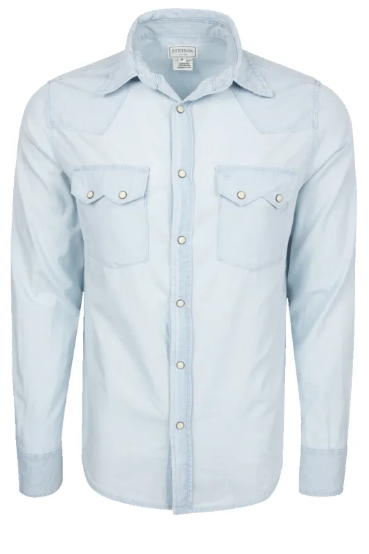 Stetson Light Wash Chambray Western Snap Shirt made by Pinto Ranch