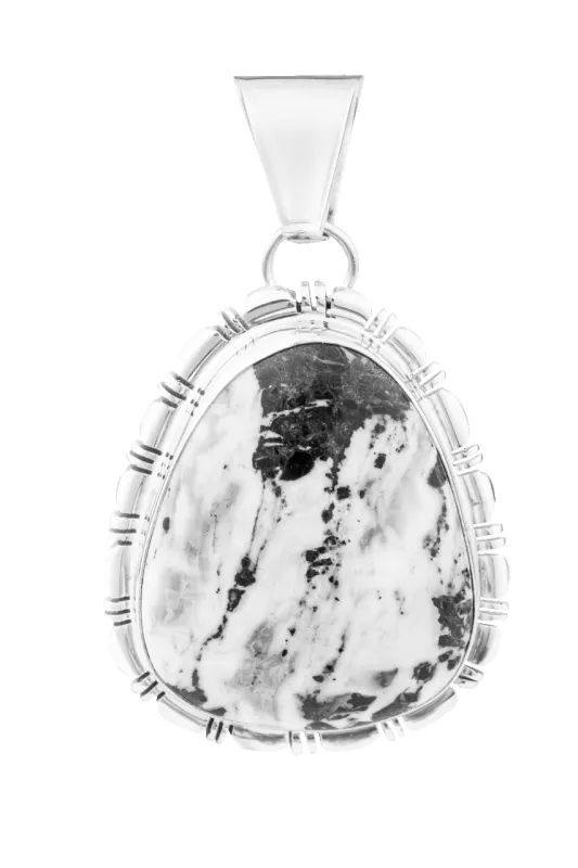 Sterling Silver Large White Buffalo Pendant made by Pinto Ranch