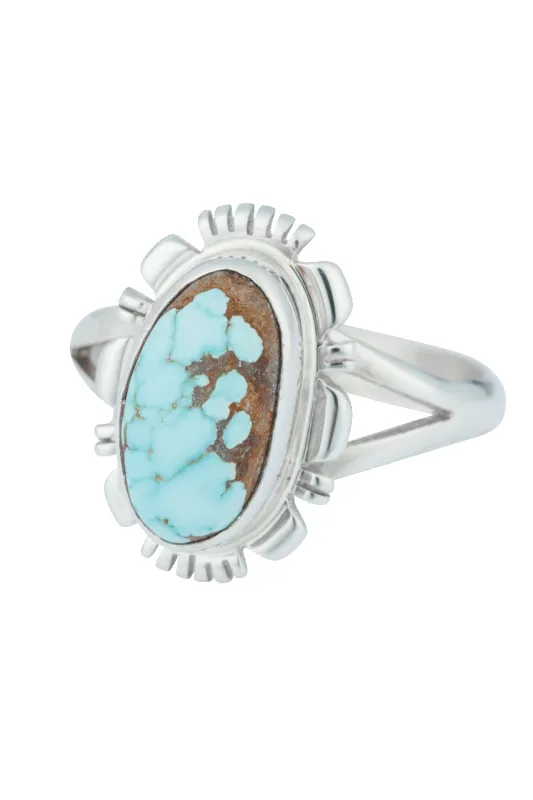 Sterling Silver Oval Kingman Turquoise Halo Ring made by Pinto Ranch