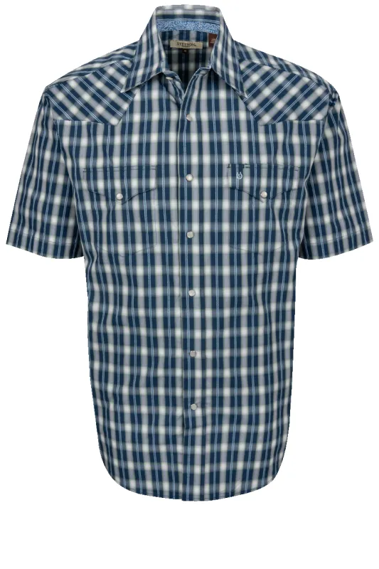 Stetson Men's Plaid Short Sleeve Snap Shirt - Navy made by Pinto Ranch