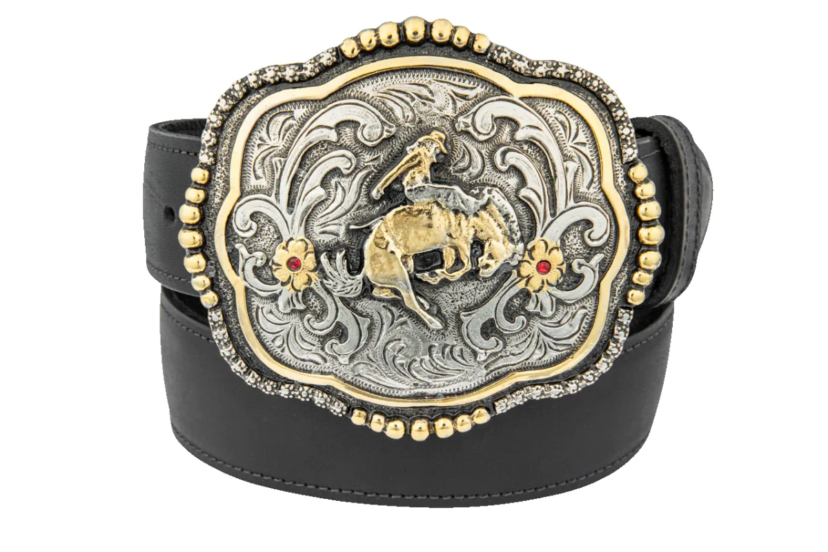 Juan Antonio Black Leather Bronc Riding Western Belt made by Pinto Ranch