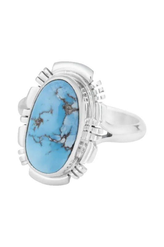 Sterling Silver Oval Turquoise Matrix Ring made by Pinto Ranch