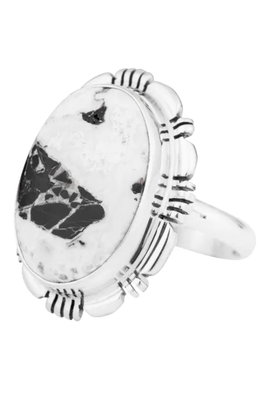 Sterling Silver White Buffalo Stone Ring made by Pinto Ranch