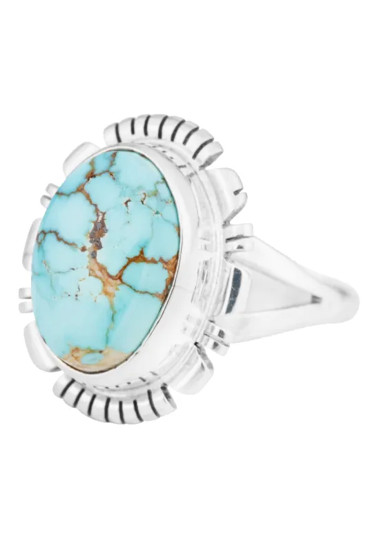 Sterling Silver Small Oval Kingman Turquoise Ring made by Pinto Ranch