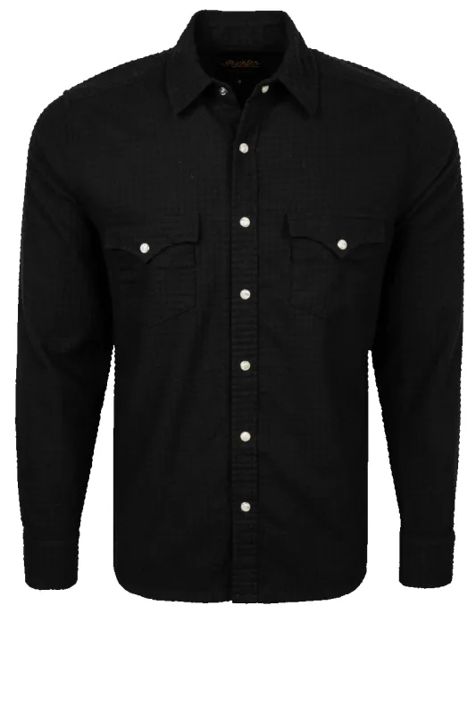 Richter Goods Men's Dobby Long Sleeve Snap Shirt - Black made by Richter Goods