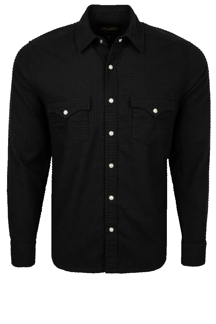 Richter Goods Men's Dobby Long Sleeve Snap Shirt - Black sold by Pinto Ranch