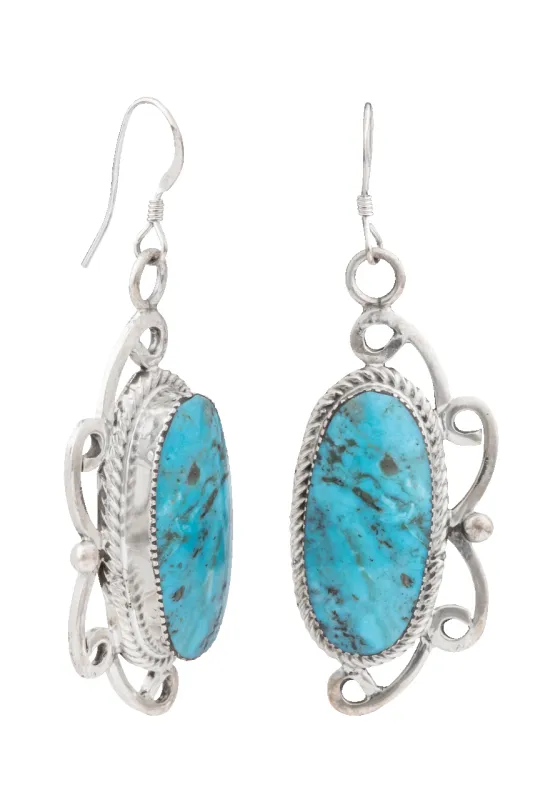 Sterling Silver Kingman Turquoise Drop Earrings made by Pinto Ranch