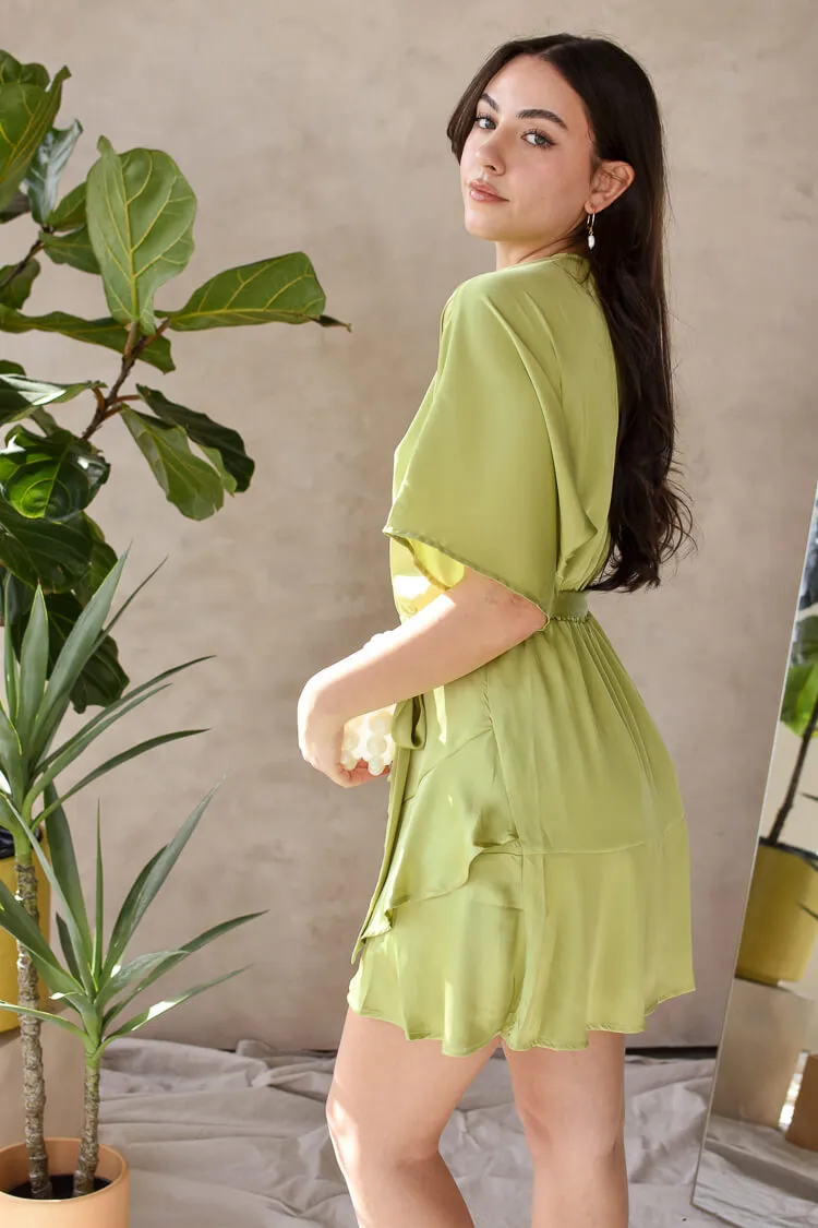 Adriana Silky Flared Sleeve Mini Wrap Dress - Citron - FINAL SALE sold by Confête product image thumbnail 4