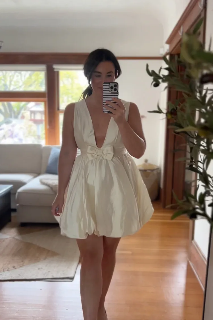 Satin Bow Bubble Hem Mini Dress sold by Confête product image thumbnail 4