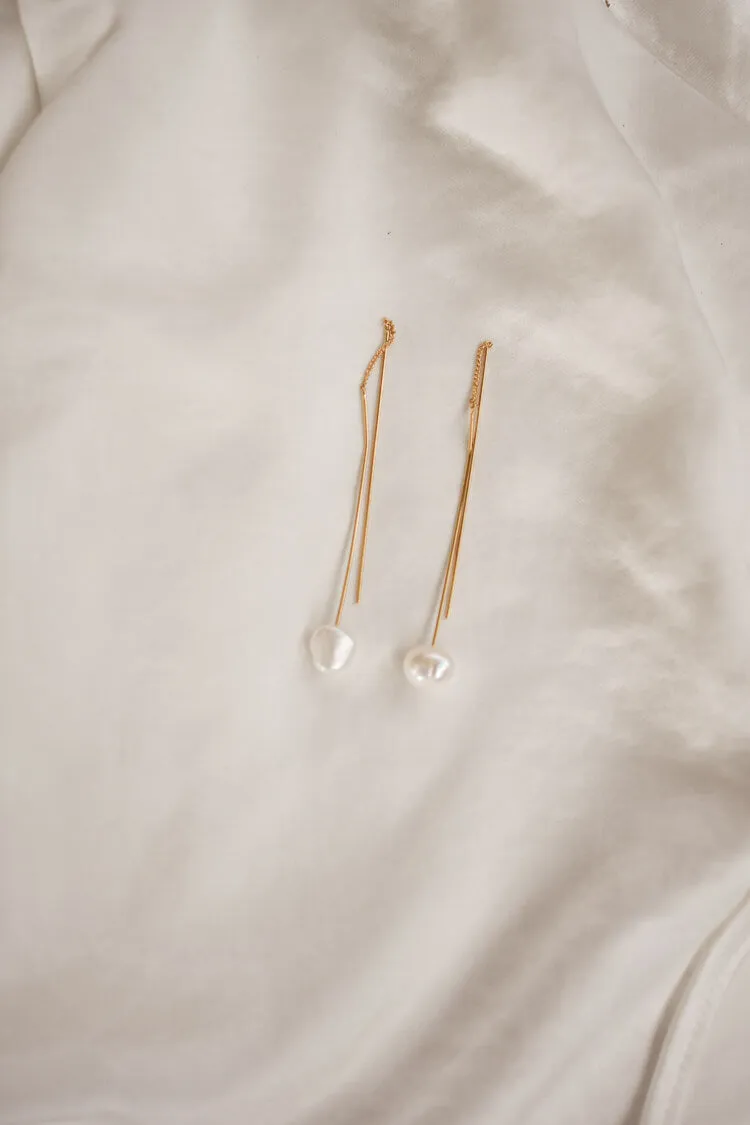 Aphrodite Long Gold Drop Earrings with Pearl sold by Confête