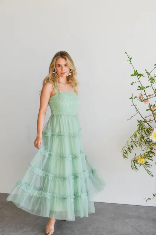 Jardin Green Tulle Maxi Dress sold by Confête