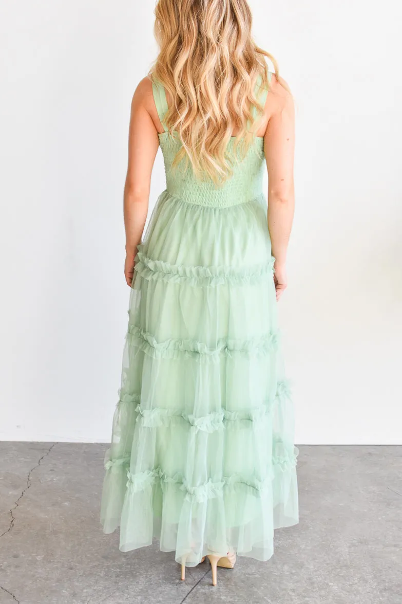 Jardin Green Tulle Maxi Dress sold by Confête product image thumbnail 4