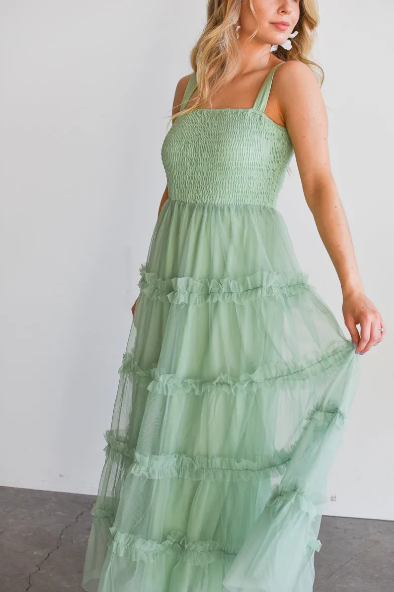 Jardin Green Tulle Maxi Dress sold by Confête product image thumbnail 3