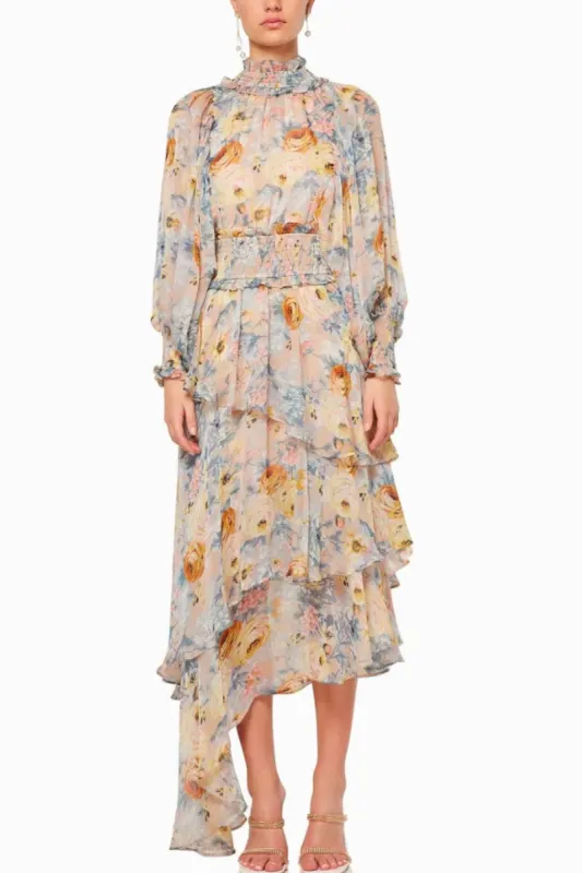 Astrid Floral Print Asymmetrical Print Tiered Dress - FINAL SALE made by Elliatt