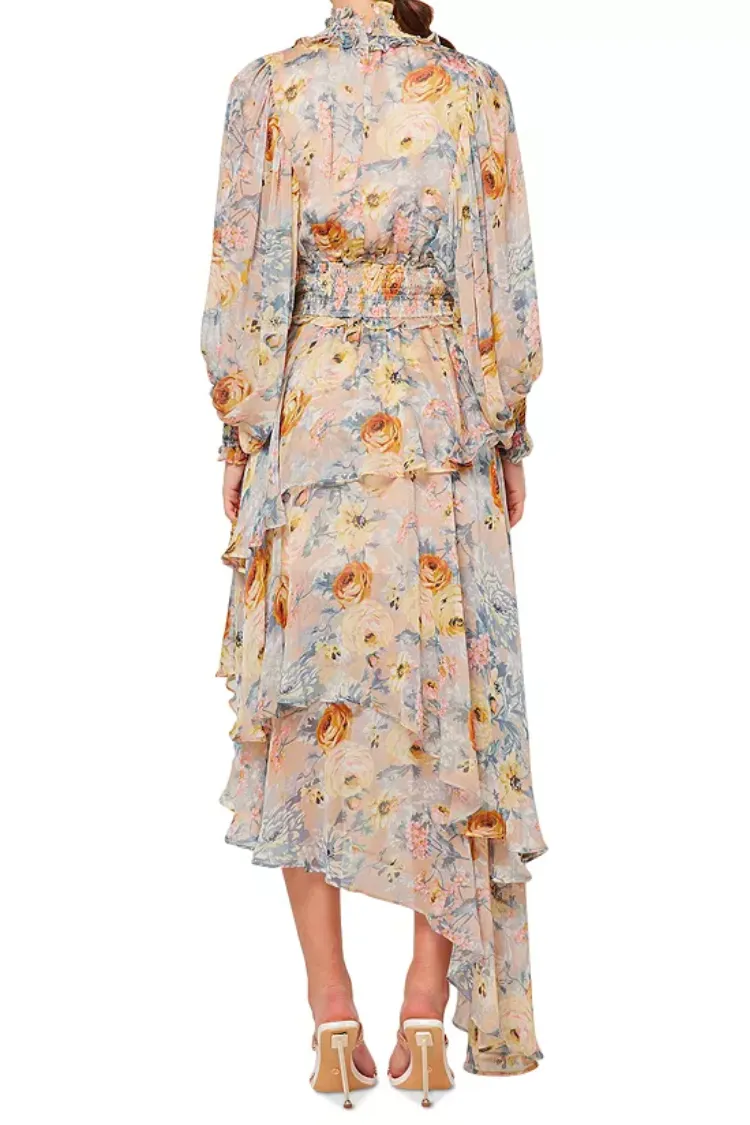 Astrid Floral Print Asymmetrical Print Tiered Dress - FINAL SALE sold by Confête product image thumbnail 3
