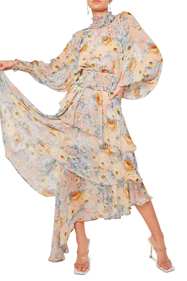 Astrid Floral Print Asymmetrical Print Tiered Dress - FINAL SALE sold by Confête product image thumbnail 2